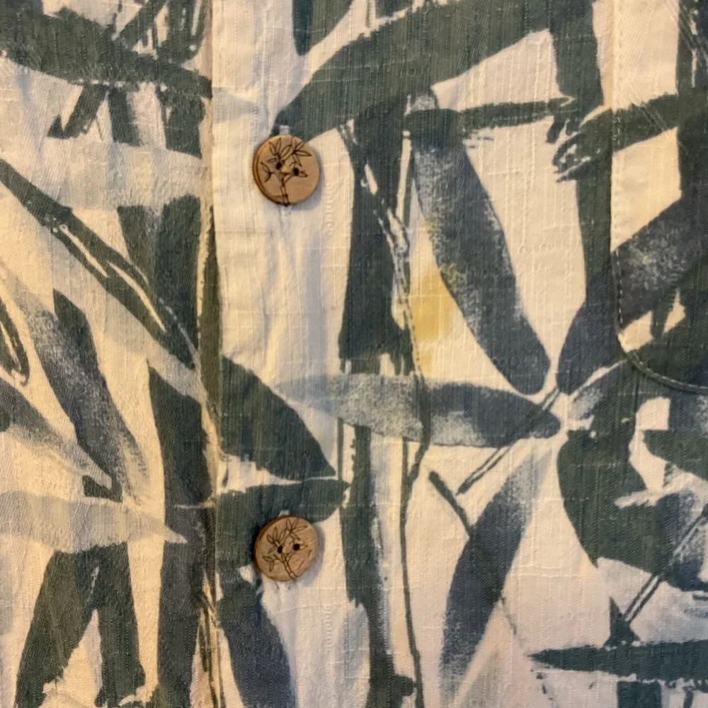 Pendleton XL Mens Bamboo Hawaiian Shirt Blue White Leaf Print Short Sleeve Aloha
